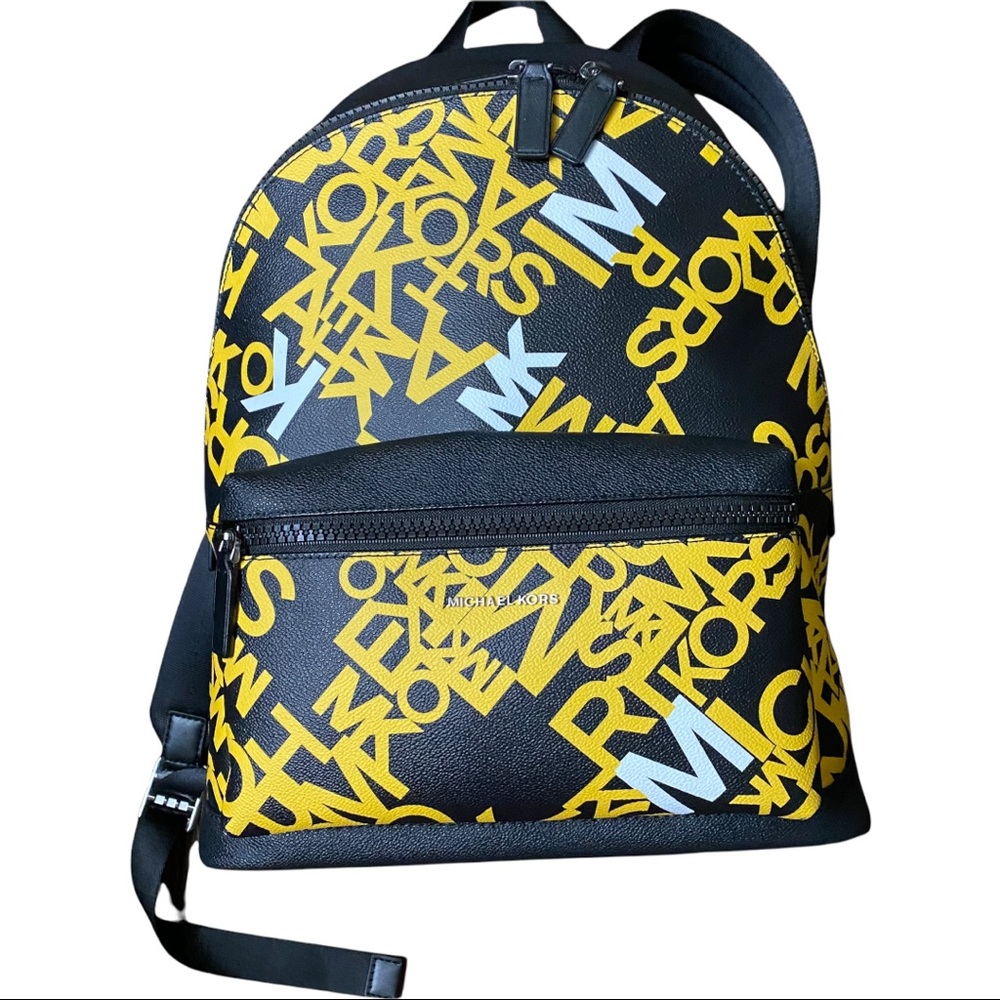 New Michael Kors Authentic Backpack Black with yellow letters - Picture 2 of 11